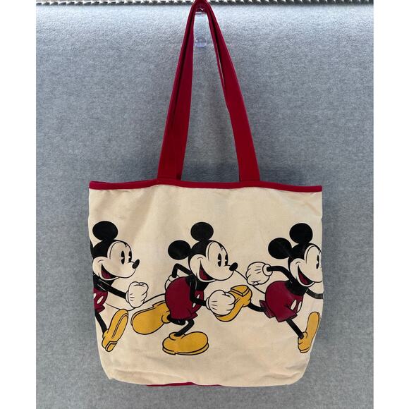 Walt Disney World Classic Mickey Running Cream  Red Canvas Tote Bag 100% Cotton - Picture 1 of 10